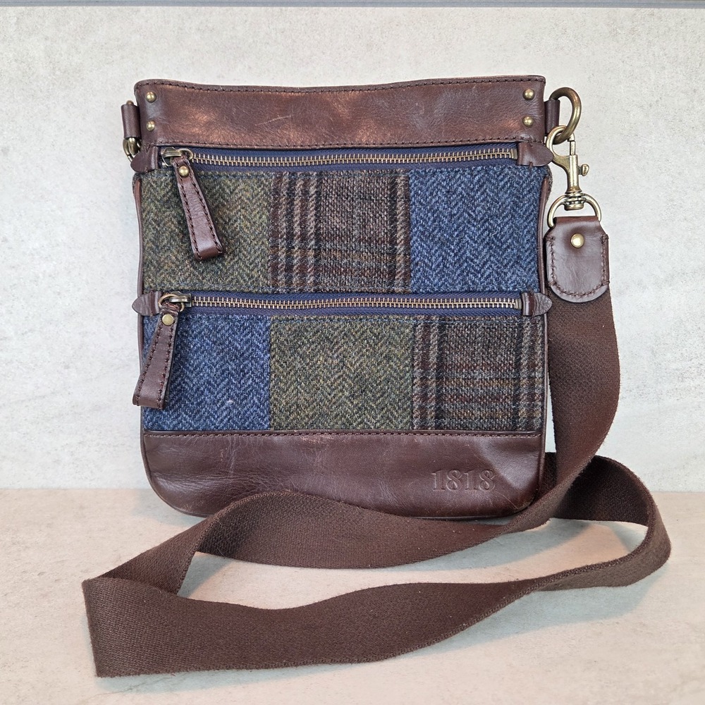 Brooks Brothers 1818 Tweed With Brown Leather Trim Crossbody Bag Purse